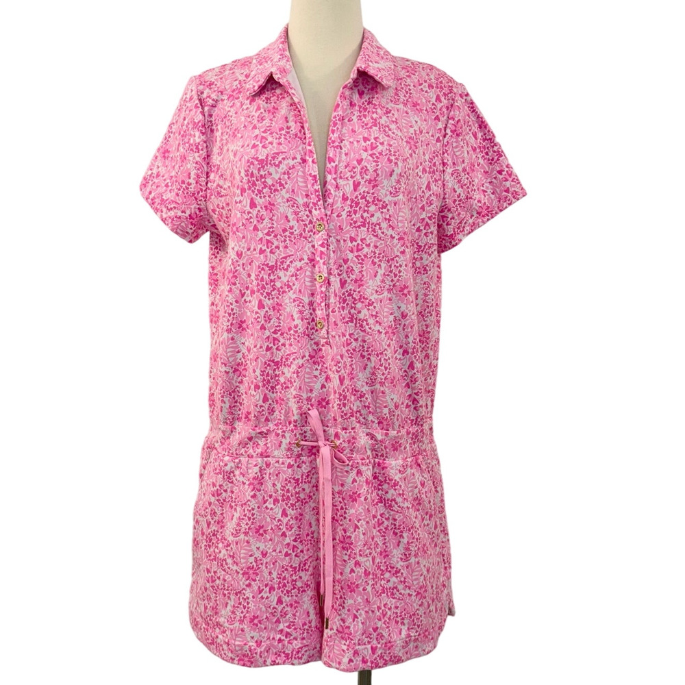 Lilly Pulitzer Jorgie Romper Short-Sleeve Pink Shandy Invest A Gator Floral | XS